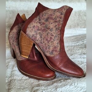 Anthropologie Floral Leather Heeled Boots